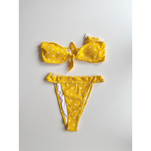 NWT Urban Outfitters OUT FROM UNDER Sia Yellow Polka Dot Crinkle Bikini Size M/L - Picture 3 of 13